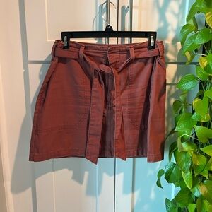 High-Waist Rust Twill Mini Skirt with Tie Belt And Pockets Medium